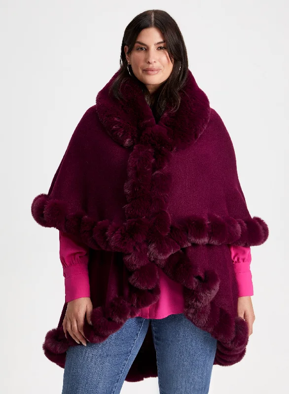 Twist Detail Faux Fur Poncho