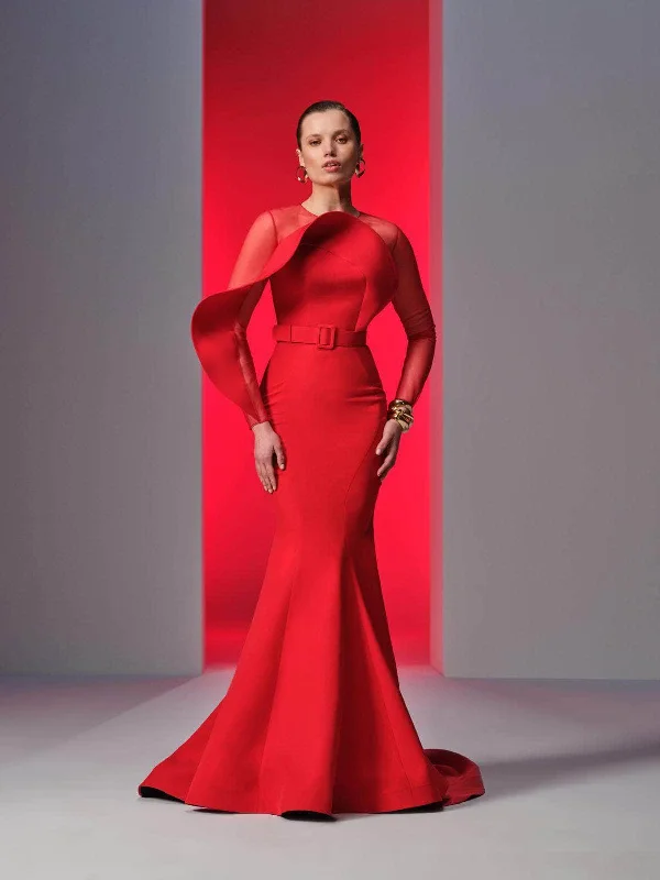 MNM Couture N0613 - Long Sleeve Draped Evening Gown