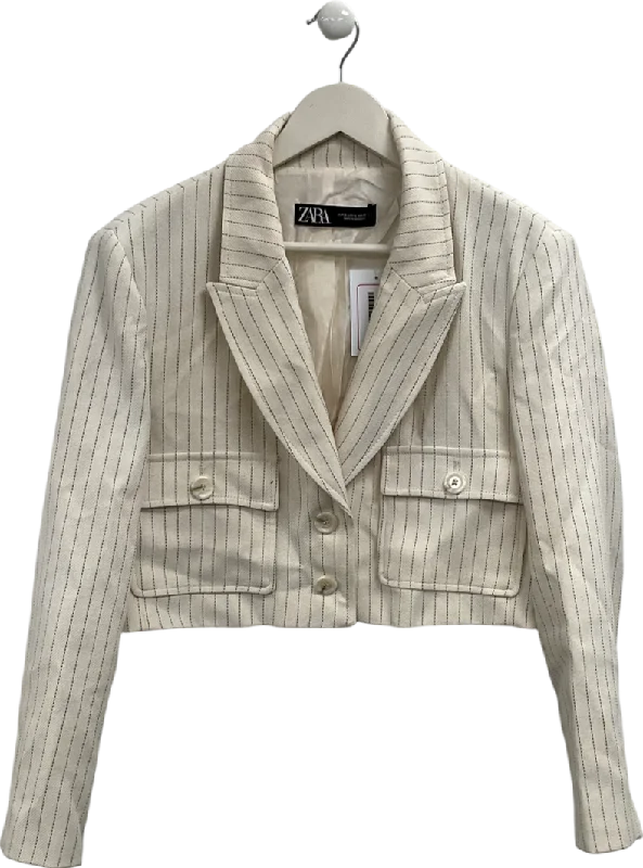 ZARA Cream Pinstripe Cropped Blazer UK XL