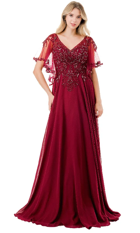 Trevi Collection M2911F - Sheer Flutter Sleeve Evening Gown