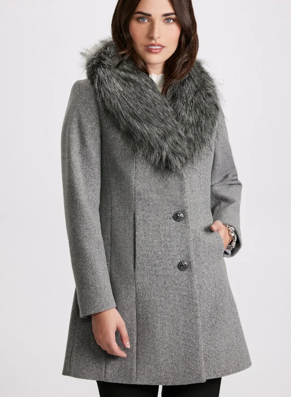 Button Front Wool Blend Coat