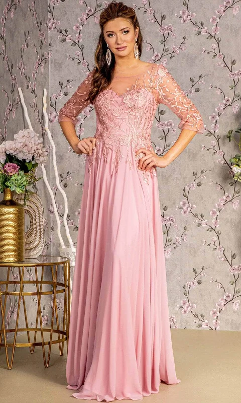 GLS by Gloria GL3445 - Embroidered Bateau Evening Dress