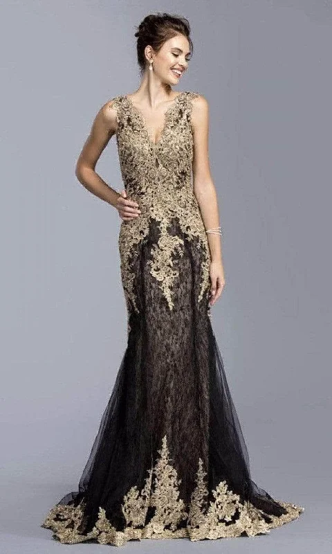 Trevi Collection - L2009 V-Neck A-Line Evening Dress