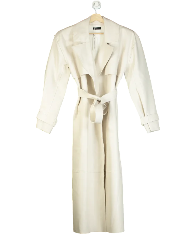 Naked Wardrobe Cream Vegan Leather Trench Coat UK XS