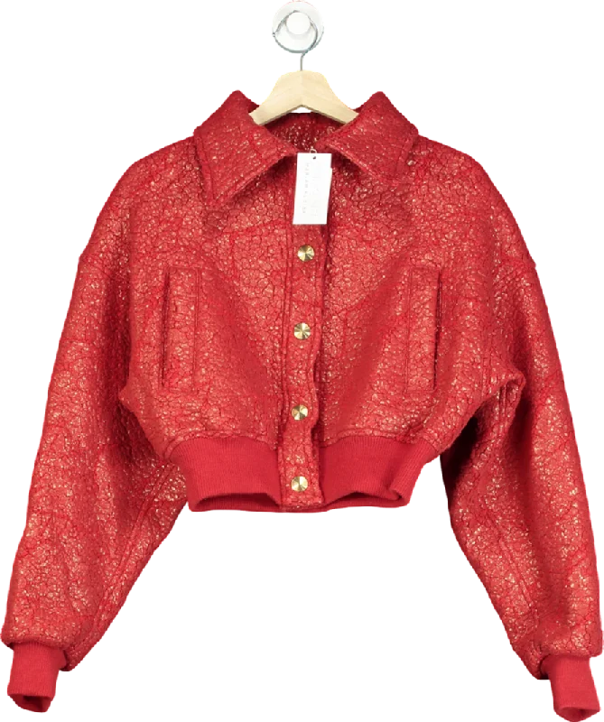 Mariam Al Sibai Red Textured Cropped Bomber Jacket UK XS/S