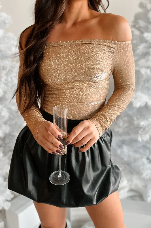 Radiant Stunner Off The Shoulder Sparkling Bodysuit (Gold)