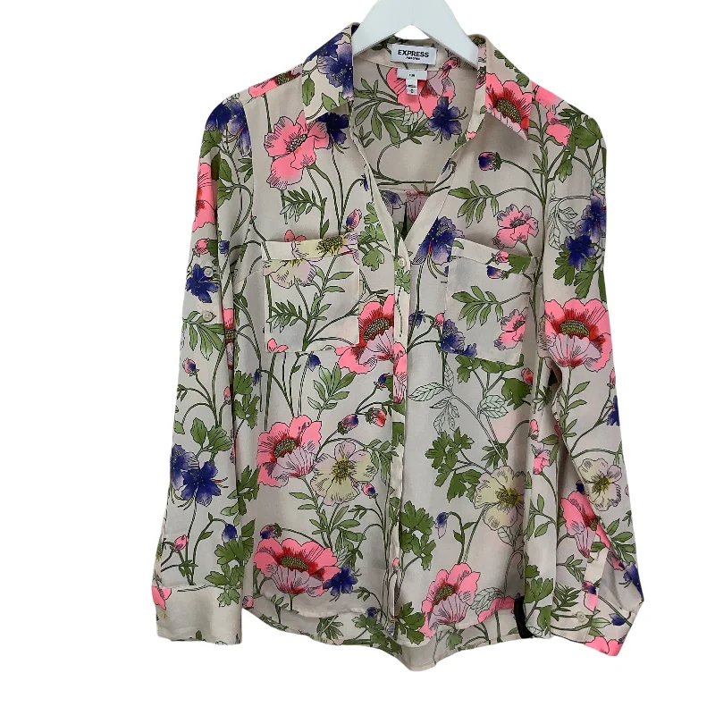 Top Long Sleeve By Express In Floral Print, Size: M