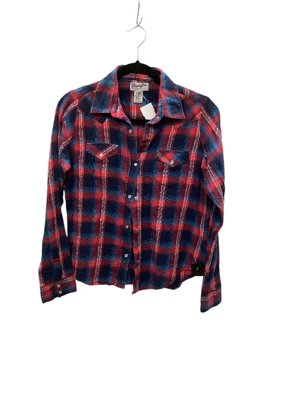 Top Long Sleeve By Wrangler In Blue & Red, Size: M