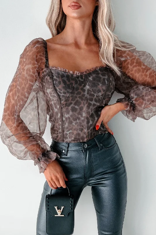 Slay Everyday Leopard Organza Puff Sleeve Top (Leopard)