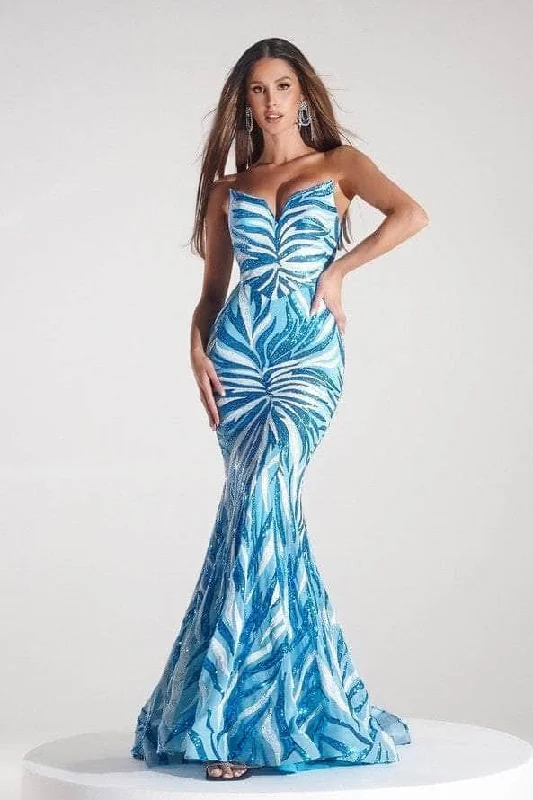 Portia and Scarlett PS22538 - Strapless Sequin Ornate Evening Dress