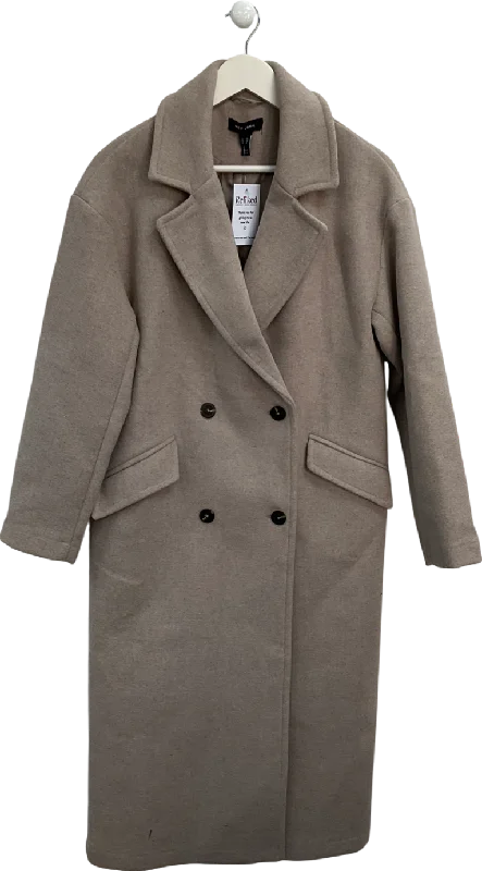 New Look Beige Wool Look Double Breasted Coat UK 10