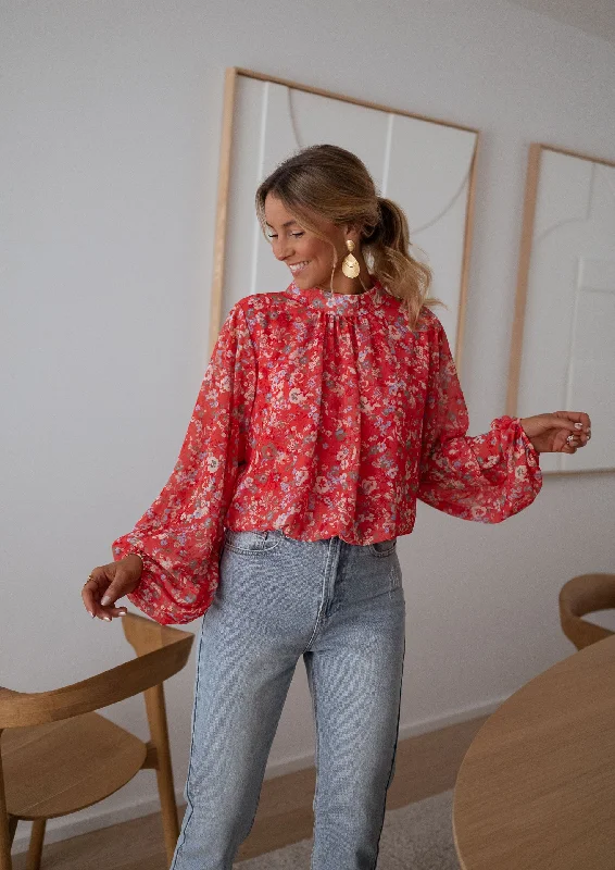 Floral Coral Doma Blouse