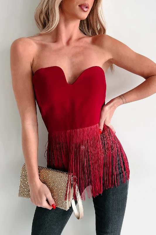 Diva On Duty Asymmetric Fringe Top (Burgundy)