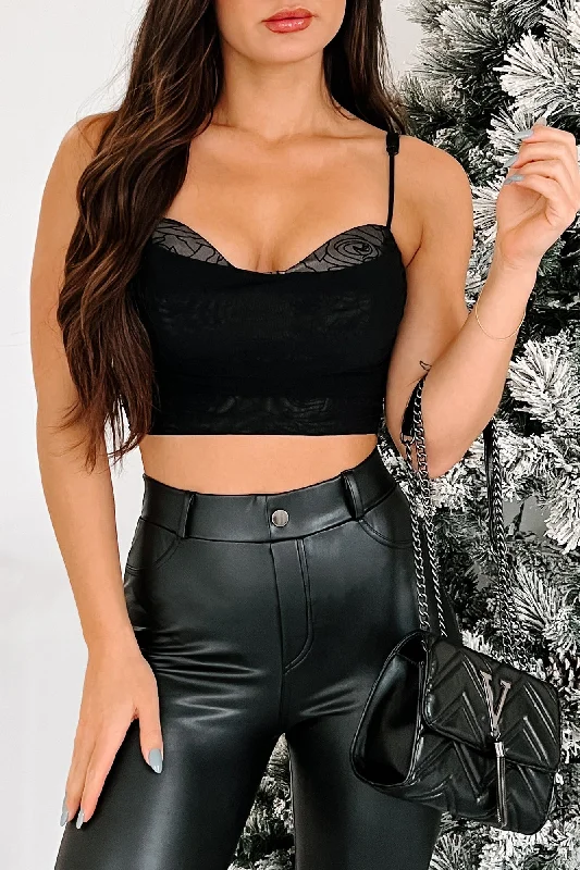 Cheers To Tonight Floral Velvet Ruched Mesh Top (Black)