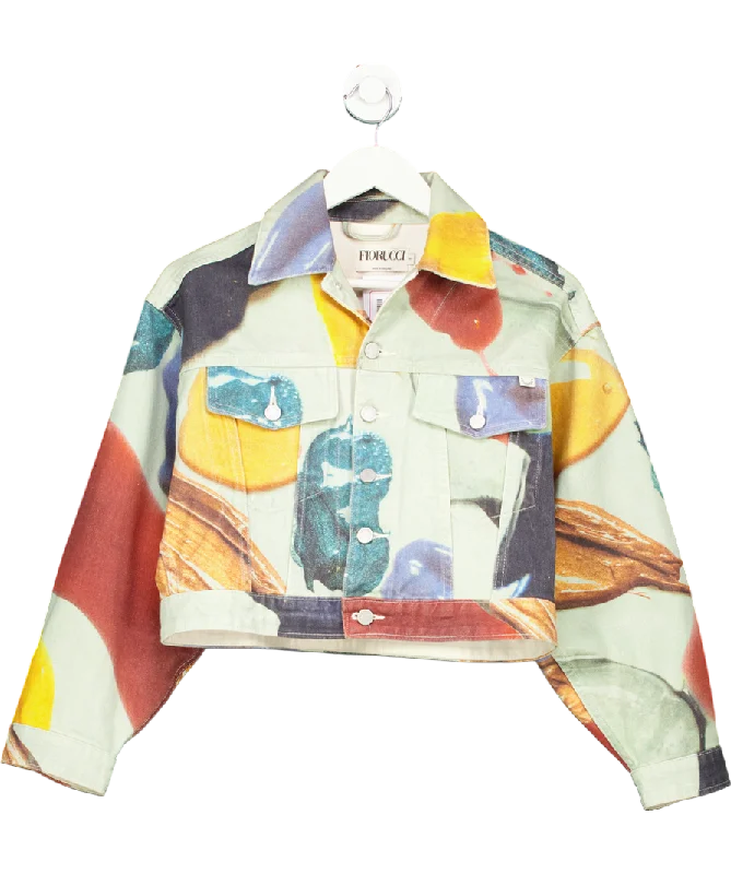 FIORUCCI Multicoloured Paint Print Cropped Denim Jacket UK S