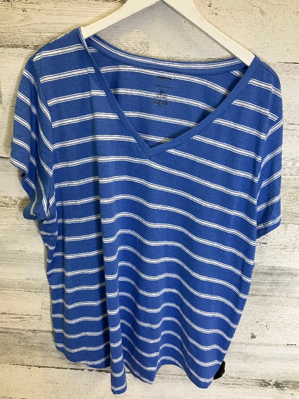 Top Short Sleeve By Sonoma In Blue & White, Size: 3x