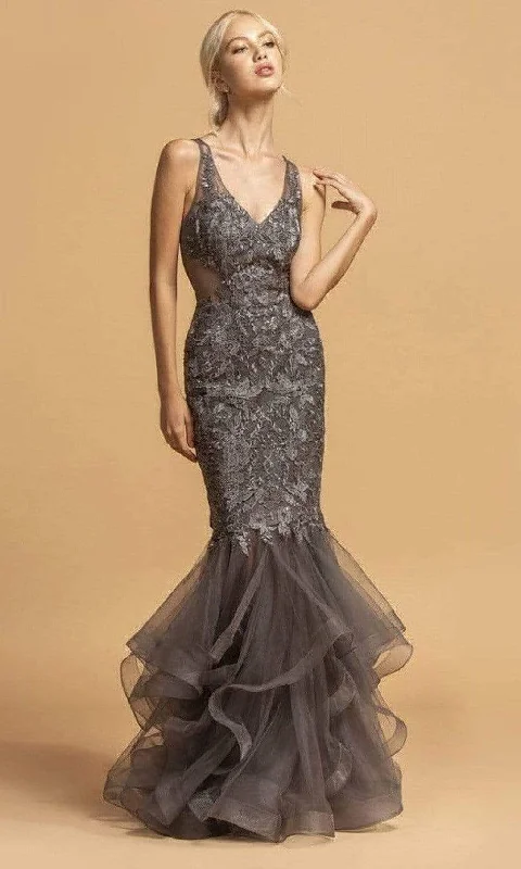 Trevi Collection L2116 - Ruffled Trumpet Evening Dress