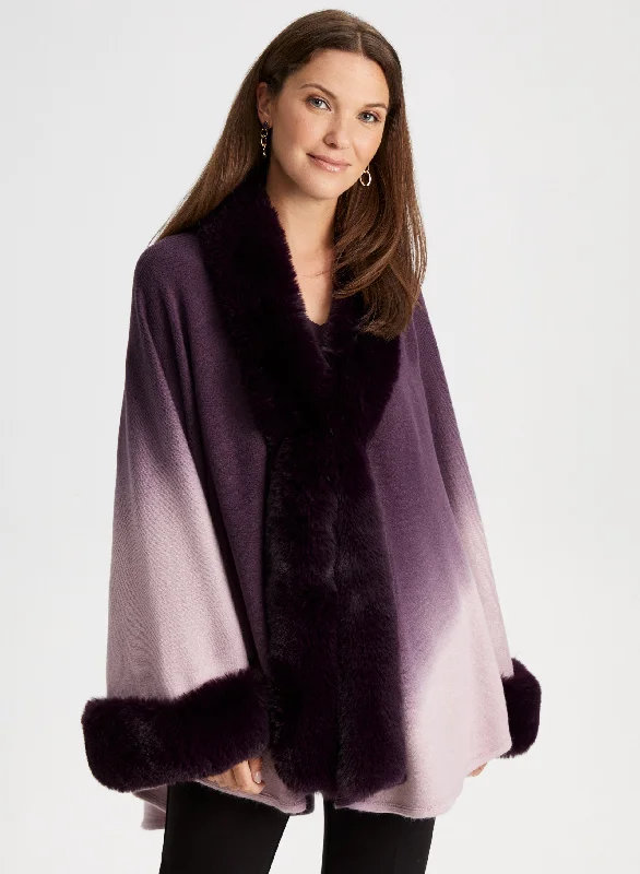 Faux-Fur Trim Poncho