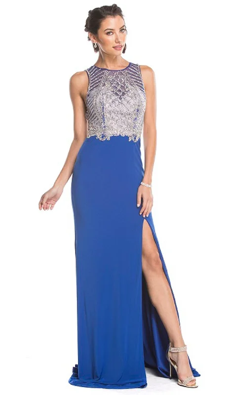 Trevi Collection - Embellished Sheath Evening Dress