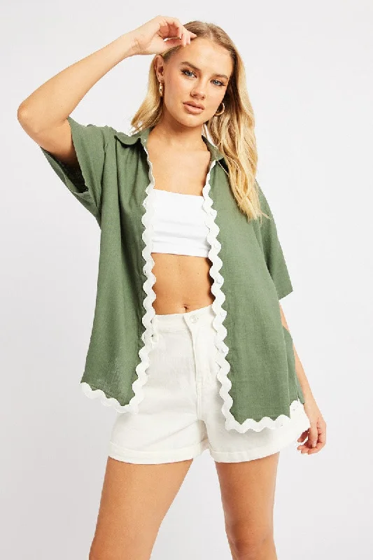 Green Relaxed Shirt Short Sleeve Ric Rac