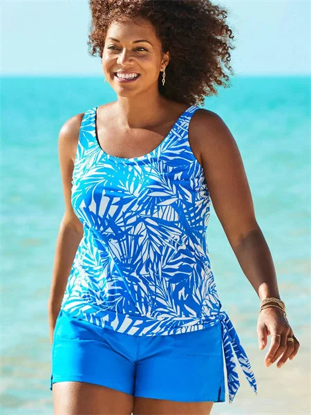 Blue Leaves Side Tie Blouson Tankini