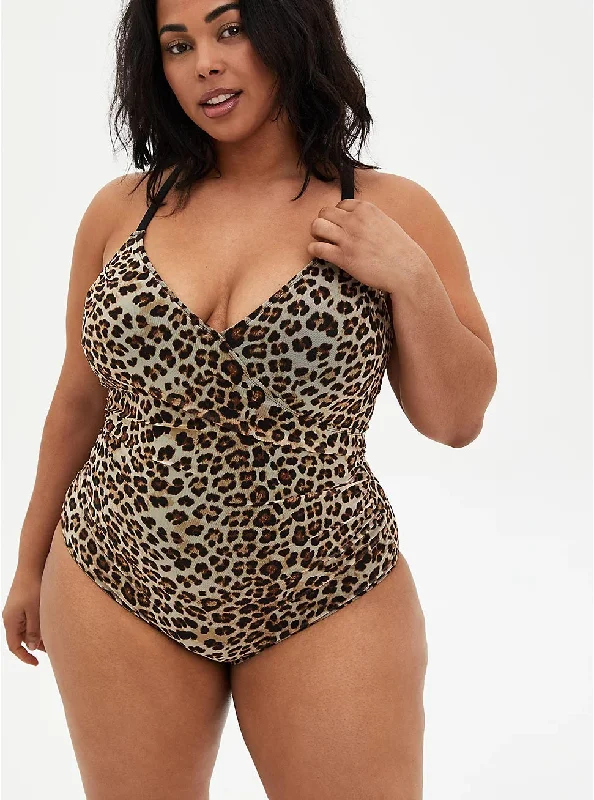 Torrid Leopard Wireless Surplice One-Piece Swimsuit