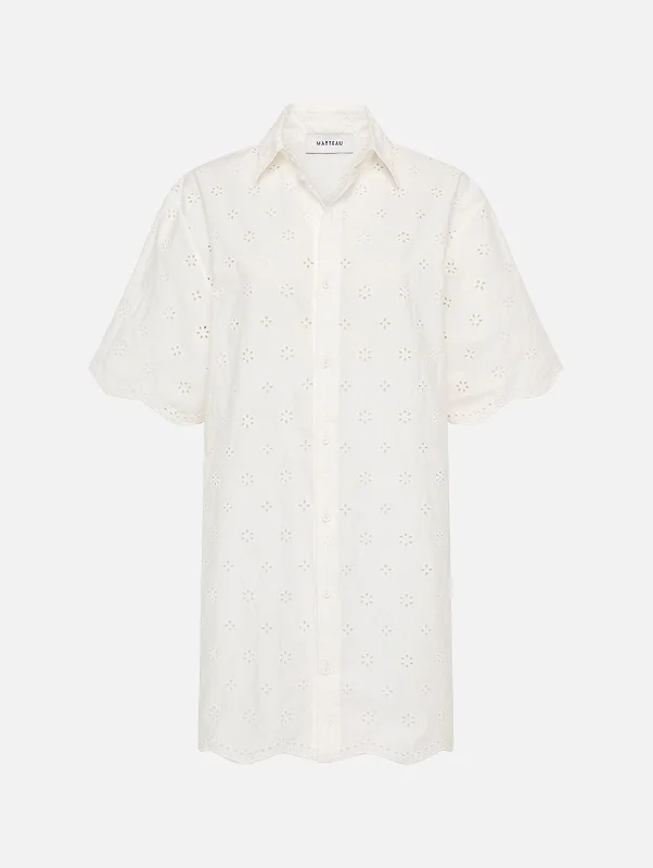 Broderie Mini Shirt Dress in White