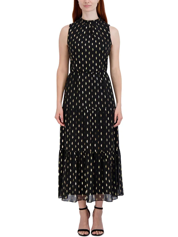 Womens Mock Neck Polyester Maxi Dress