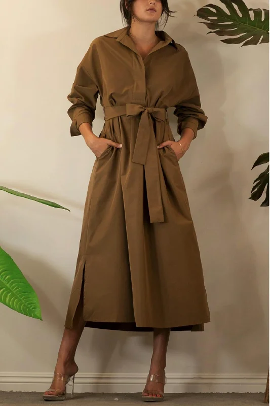 Cool Maxi Shirt Dress In Caramel