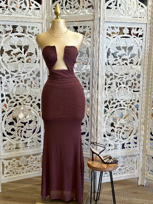 Burgundy Underwired Mesh Midi Dress - Estira, Stretchy