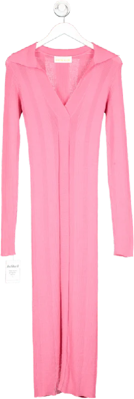 Remain Birger Christensen Pink Sheer Knit Collard Maxi Dress UK 8