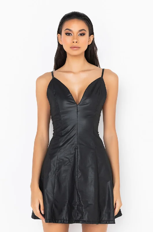 VEGAN LEATHER ESSENTIAL MINI DRESS BLACK