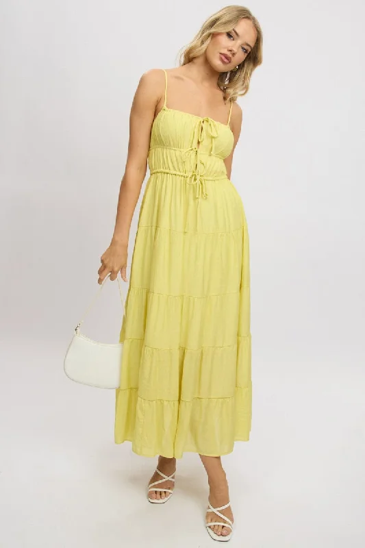 Yellow Maxi Dress Ruched Detail