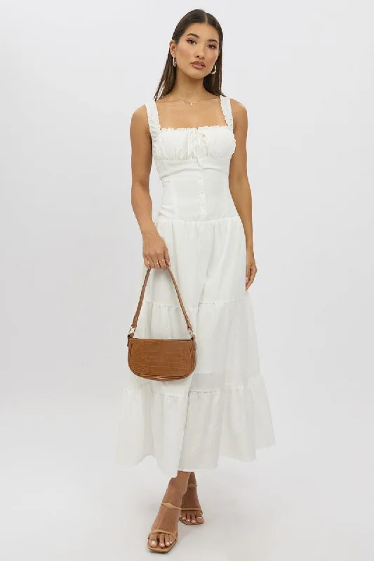 White Maxi Dress Drop Waist