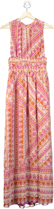 MISA Pink Orange Geometric Maxi Dress UK XS