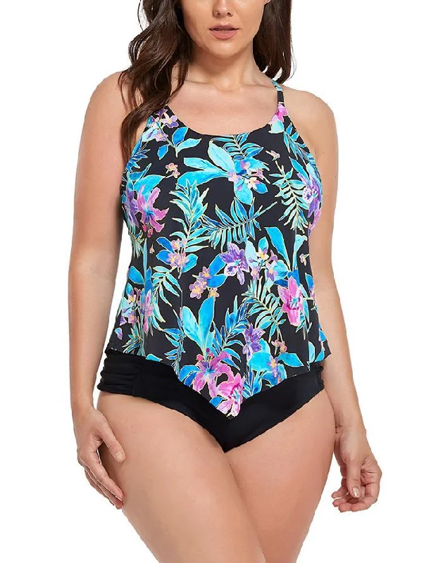 Neon Tropical Scarf X-Back Tankini Set