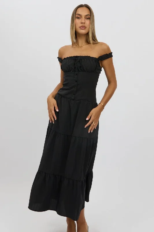 Black Maxi Dress Drop Waist