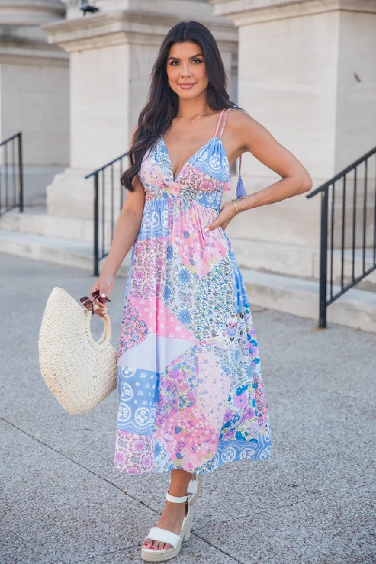 Out Of The Blue Sky Patchwork Print Maxi Dress