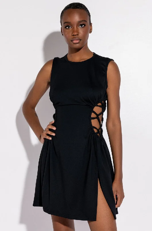 CAUGHT UP IN THE TWIST MINI DRESS WITH SLIT BLACK