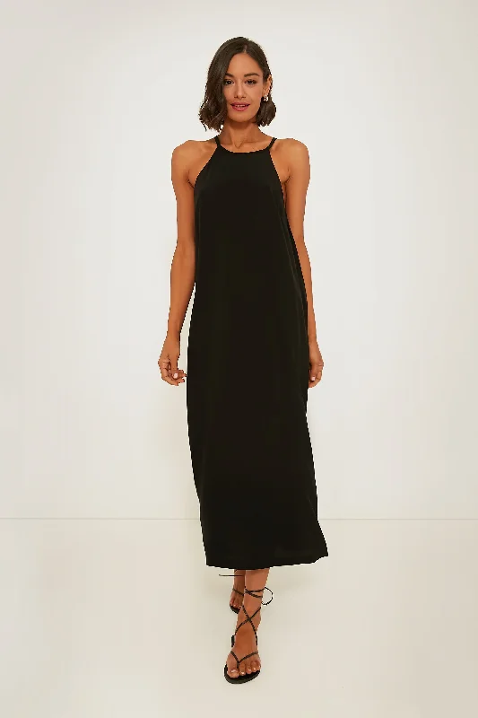 Black High Neck Midi Dress