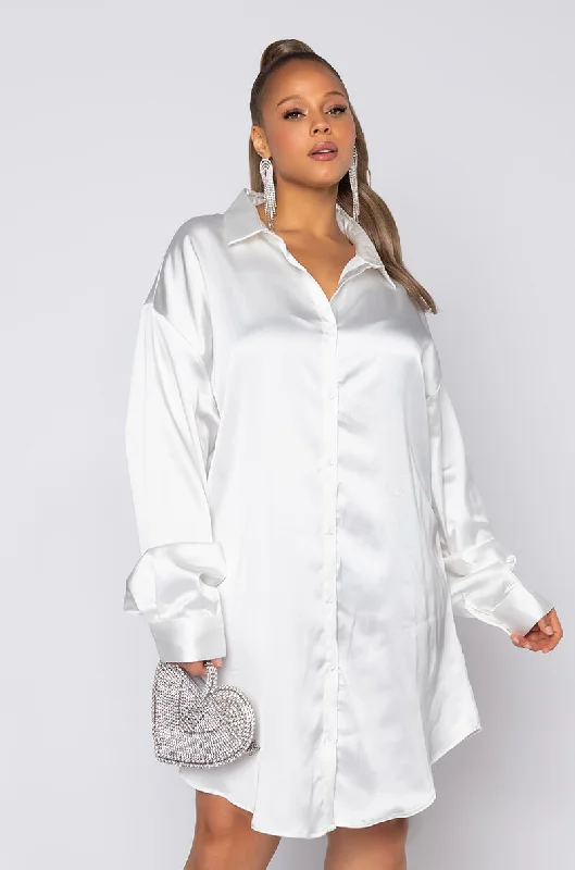 PLUS WAVY LIL BIH CORSET BUTTON UP MINI DRESS WHITE