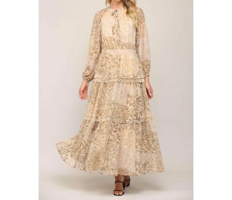 Shimmer Print Chiffon Maxi Dress In Natural