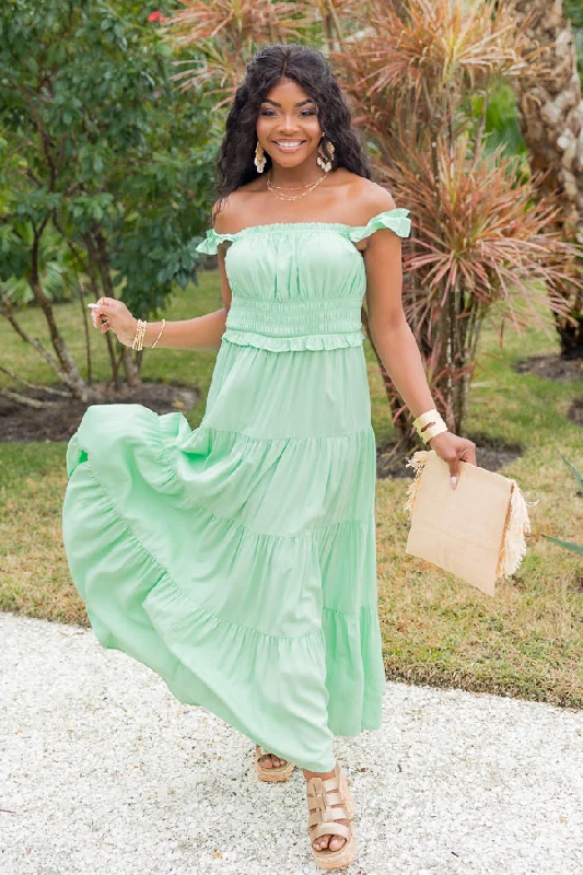 Living A Dream Green Woven Maxi Dress