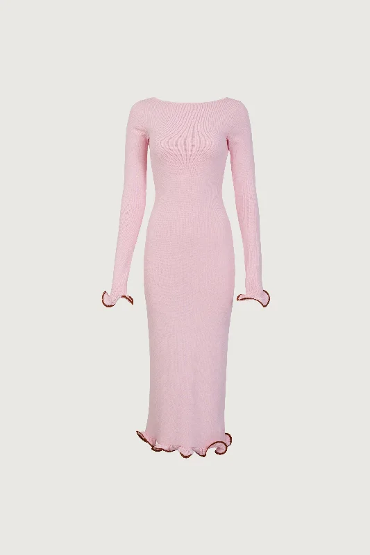 Ruffle Hem Midi Dress (Baby Pink)