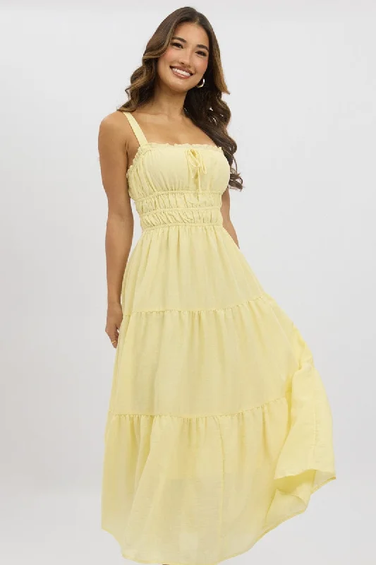 Yellow Maxi Dress Strappy Tiered