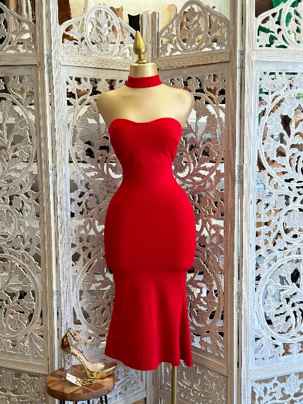 Midi Red Choker Dress