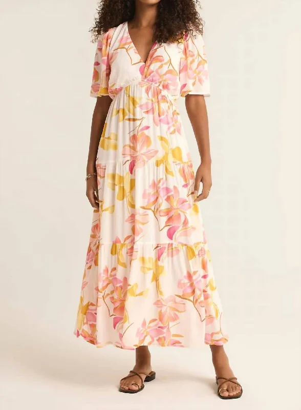 Kat Golden Hour Floral Maxi Dress In Sandstone