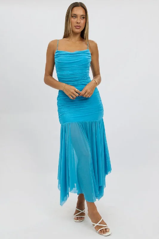 Blue Bodycon Dress Singlet Maxi