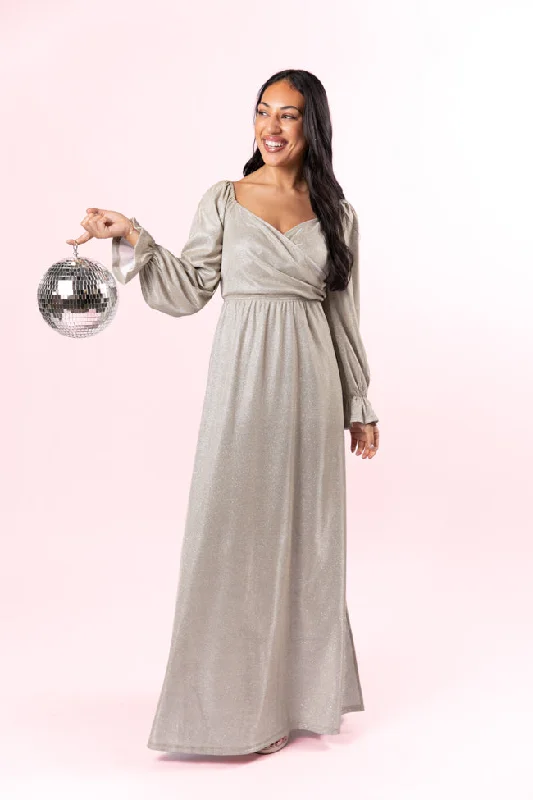 Holiday Magic Silver Shimmer Rouched Maxi Dress FINAL SALE