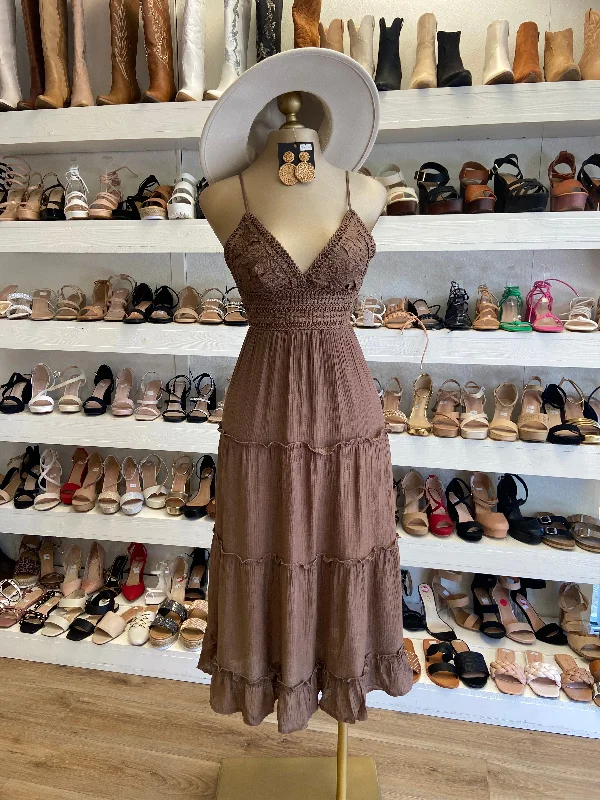 Brown Lace Midi Dress